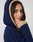 Rib Trim Cashmere Hoodie - Navy / Camel