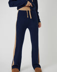 Wide Leg Cashmere Pants - Navy / Camel
