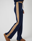 Wide Leg Cashmere Pants - Navy / Camel
