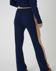 Wide Leg Cashmere Pants - Navy / Camel