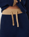 Wide Leg Cashmere Pants - Navy / Camel