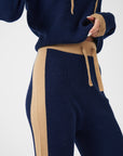 Wide Leg Cashmere Pants - Navy / Camel