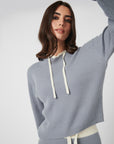 Rib Trim Cashmere Hoodie - Ice Grey / White