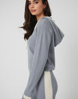 Rib Trim Cashmere Hoodie - Ice Grey / White