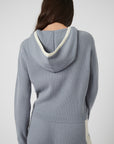 Rib Trim Cashmere Hoodie - Ice Grey / White