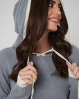 Rib Trim Cashmere Hoodie - Ice Grey / White