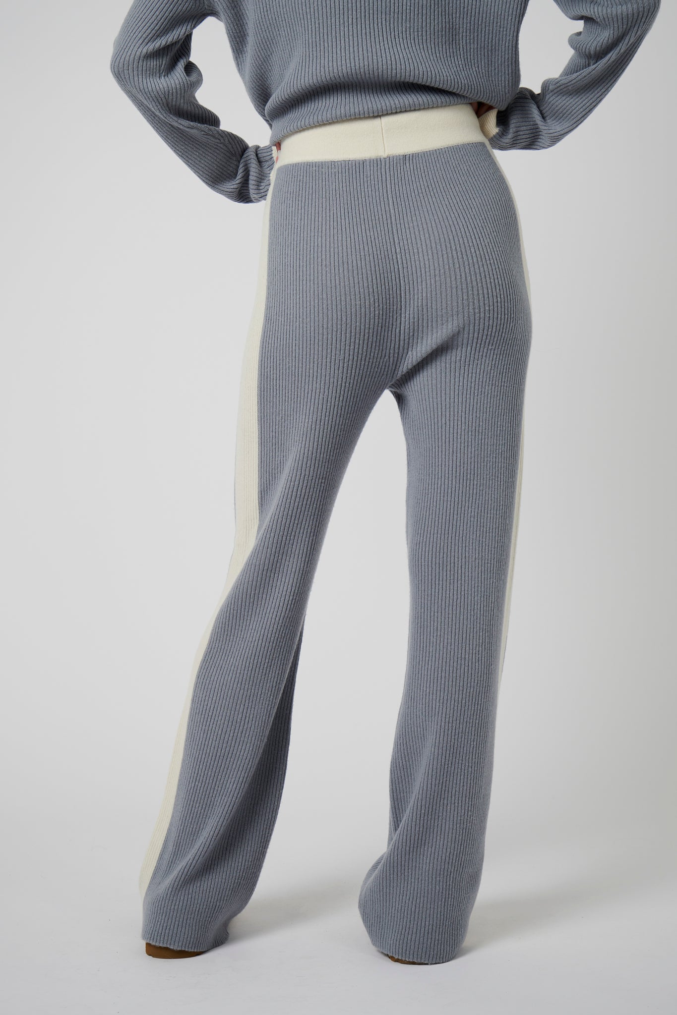 Wide Leg Cashmere Pants - Ice Grey / White