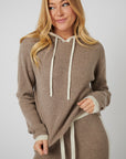 Rib Trim Cashmere Hoodie - Oat / White