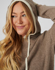 Rib Trim Cashmere Hoodie - Oat / White