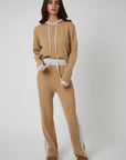 Rib Trim Cashmere Hoodie - Camel / Pearl Grey