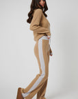 Wide Leg Cashmere Pants - Camel / Pearl Grey