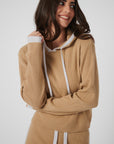 Rib Trim Cashmere Hoodie - Camel / Pearl Grey