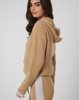 Rib Trim Cashmere Hoodie - Camel / Pearl Grey