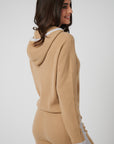 Rib Trim Cashmere Hoodie - Camel / Pearl Grey