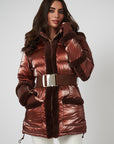 Shearling Pioneer Puffer Ski Jacket - Cherry Chocolate