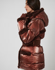 Shearling Pioneer Puffer Ski Jacket - Cherry Chocolate