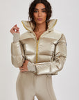 Cropped Bomber Ski Jacket – Champagne Shimmer