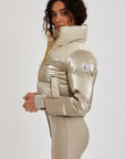 Cropped Bomber Ski Jacket – Champagne Shimmer