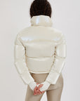 Cropped Bomber Ski Jacket – Snow Sparkle White