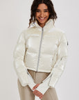 Cropped Bomber Ski Jacket – Snow Sparkle White
