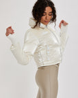 Cropped Bomber Ski Jacket – Snow Sparkle White