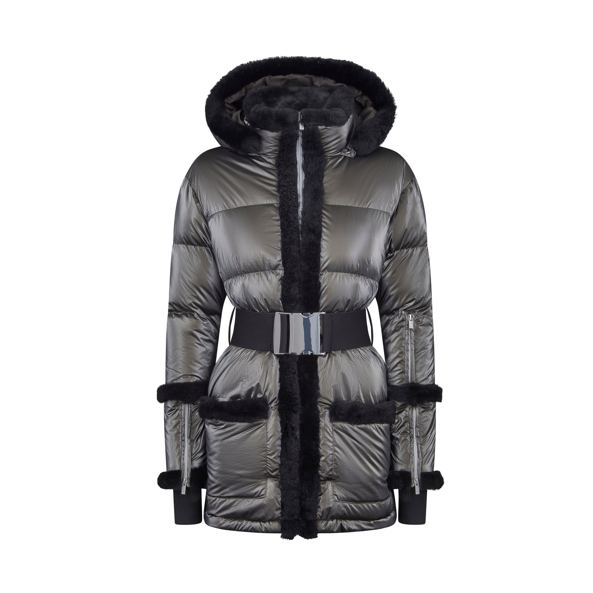 Shearling Pioneer Puffer Ski Jacket - Charcoal Black