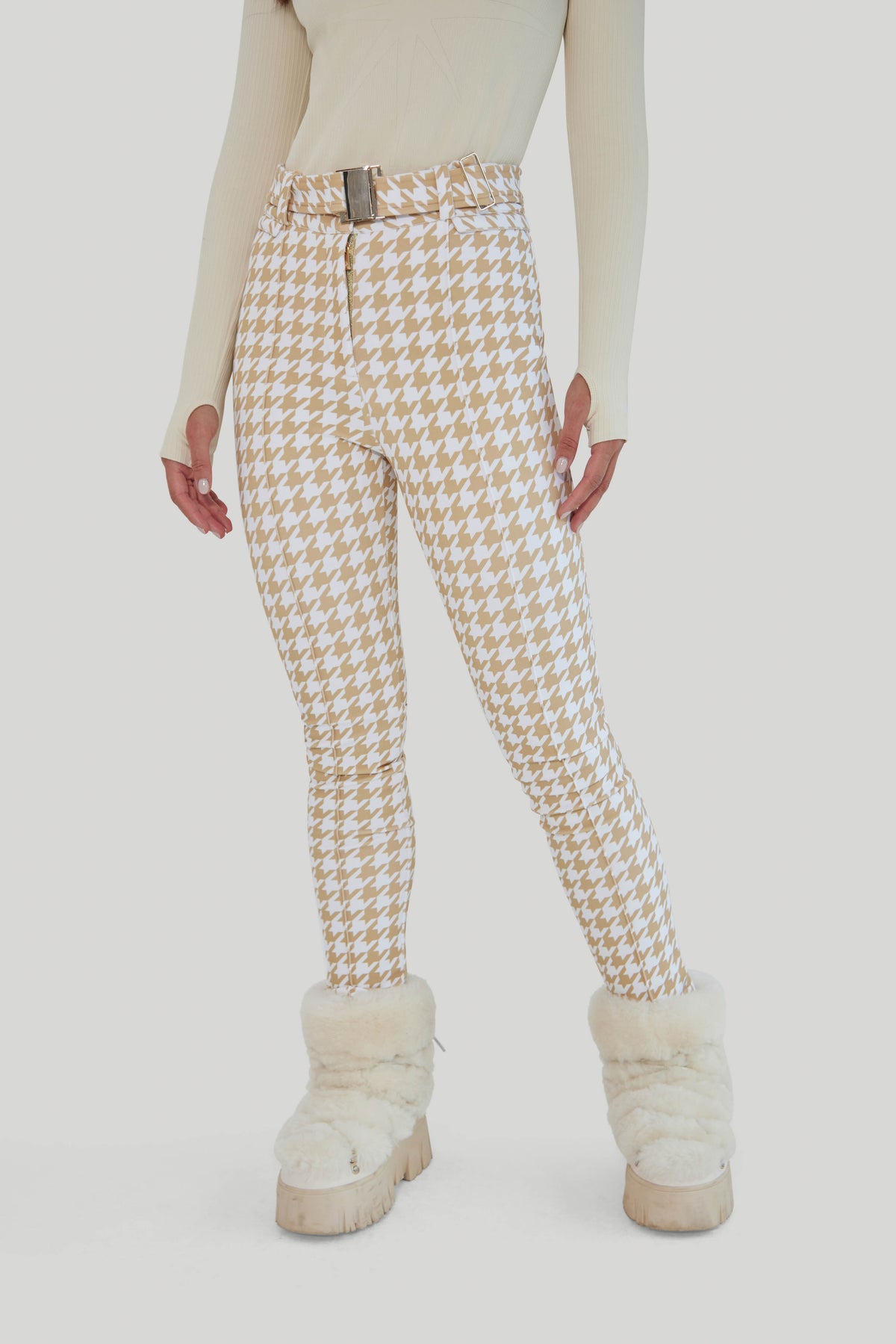 Slalom Ski Pants - Nude Houndstooth
