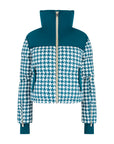 Cropped Bomber Ski Jacket - Teal Houndstooth
