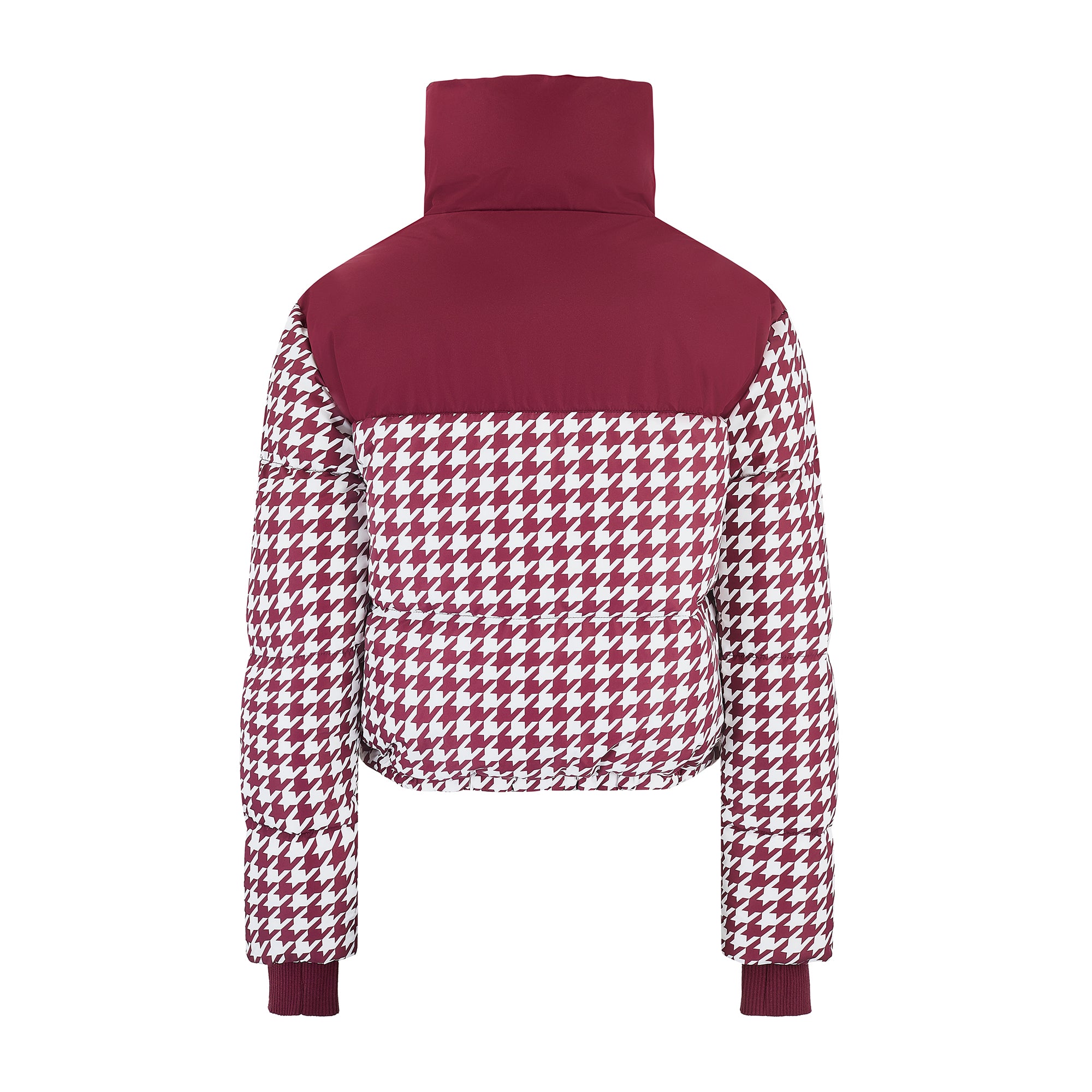 Cropped Bomber Ski Jacket - Burgundy Houndstooth