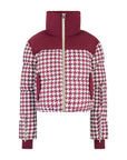 Cropped Bomber Ski Jacket - Burgundy Houndstooth