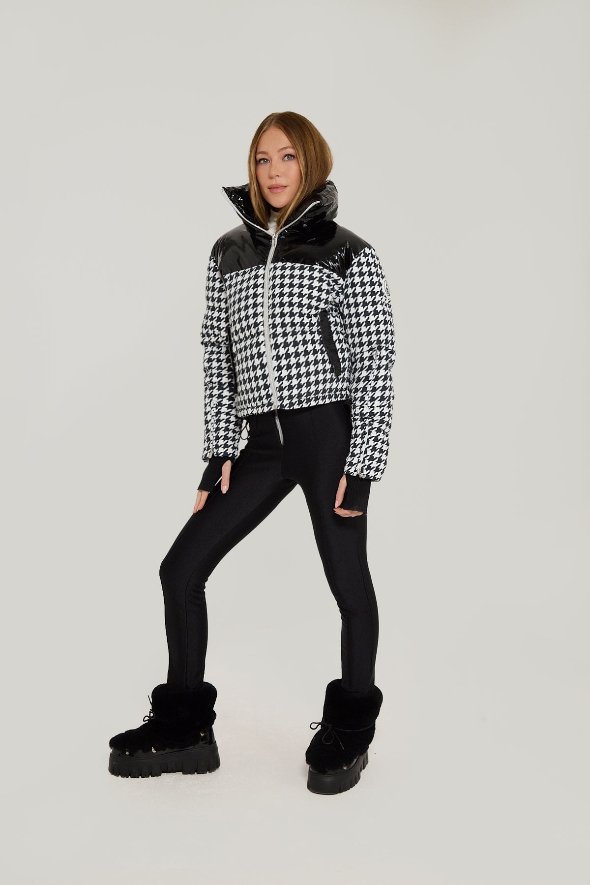 Cropped Bomber Ski Jacket – Houndstooth