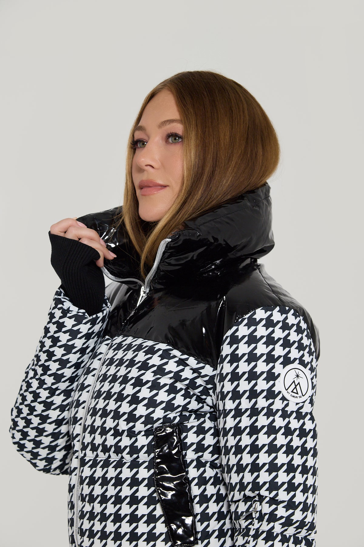 Cropped Bomber Ski Jacket – Houndstooth