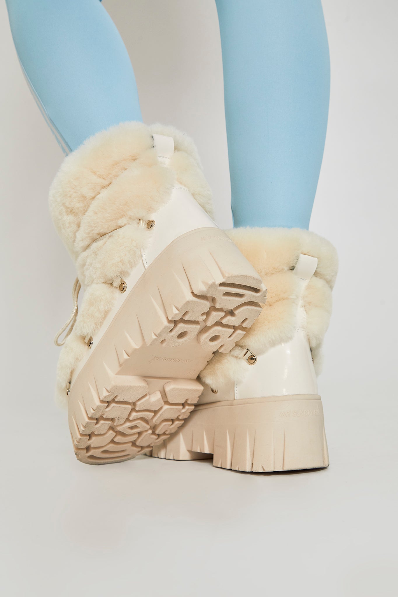 Lug Tread Shearling Snow Boots - Cream