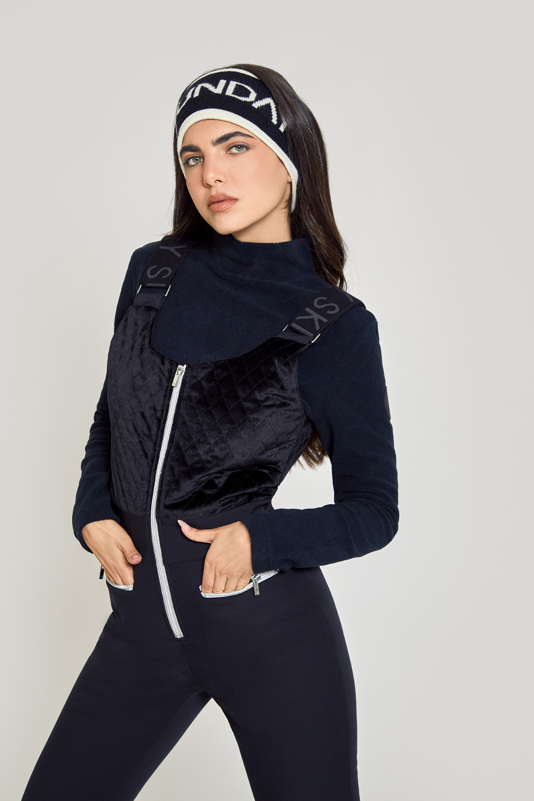 Quilted Velvet Ski Overall - Noir