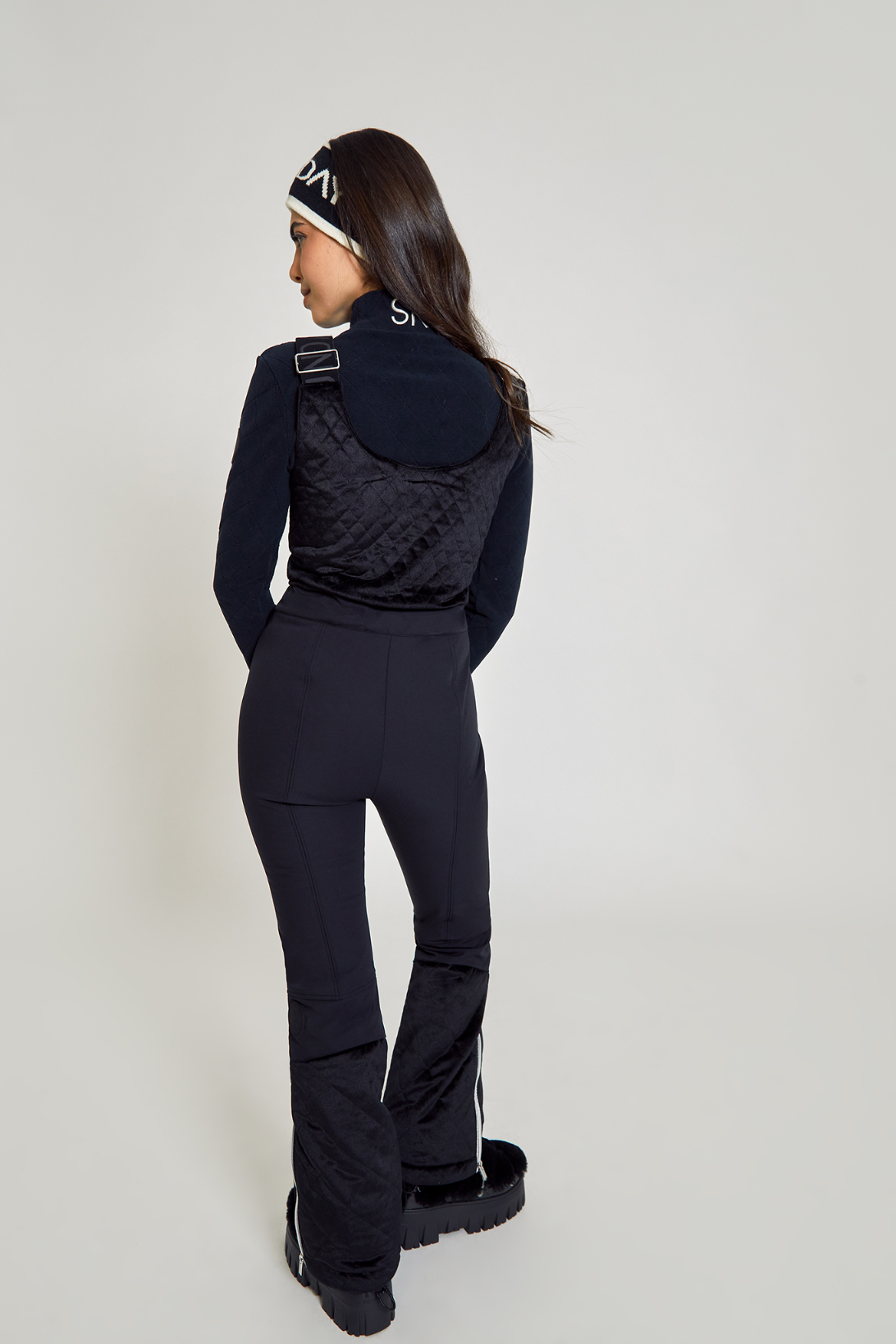 Quilted Velvet Ski Overall - Noir