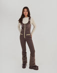 Quilted Velvet Ski Overall - Chocolate