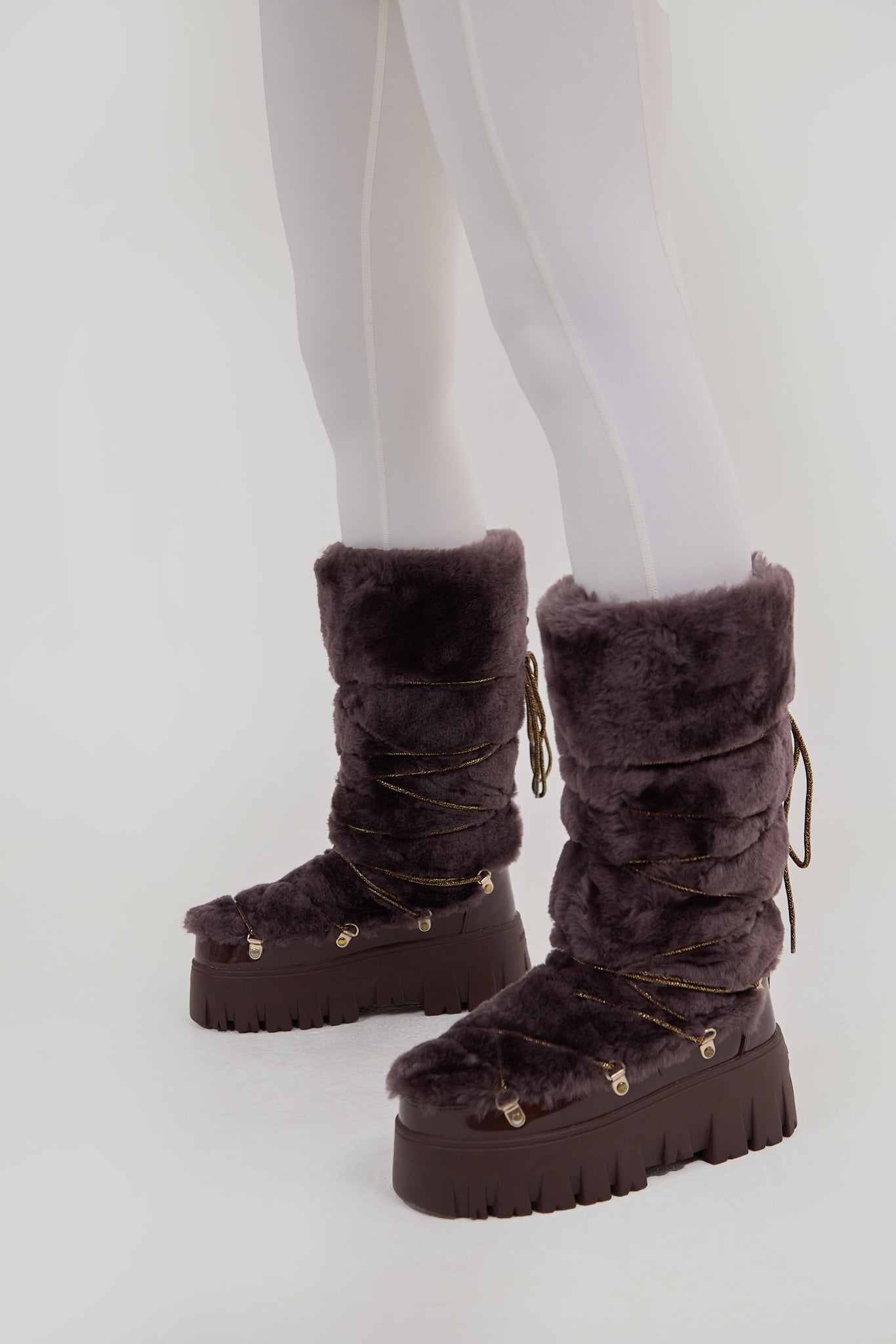 Lug Tread Shearling Snow Boots Tall Chocolate