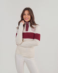 Merino Varsity Quarter Zip - Cream / Burgundy