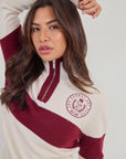 Merino Varsity Quarter Zip - Cream / Burgundy