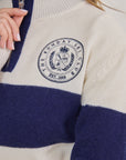 Merino Varsity Quarter Zip - Cream / Navy
