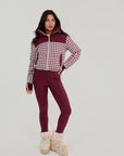 Cropped Bomber Ski Jacket - Burgundy Houndstooth