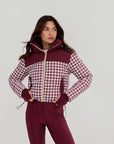 Cropped Bomber Ski Jacket - Burgundy Houndstooth