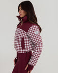 Cropped Bomber Ski Jacket - Burgundy Houndstooth
