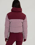 Cropped Bomber Ski Jacket - Burgundy Houndstooth