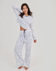 Pointelle Toile Pyjama Set - White / Blue
