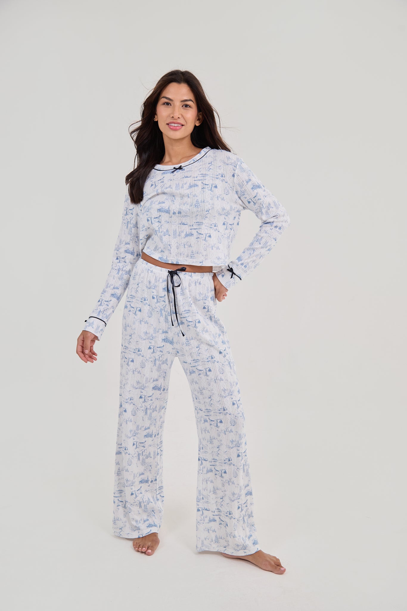 Pointelle Toile Pyjama Set Blue
