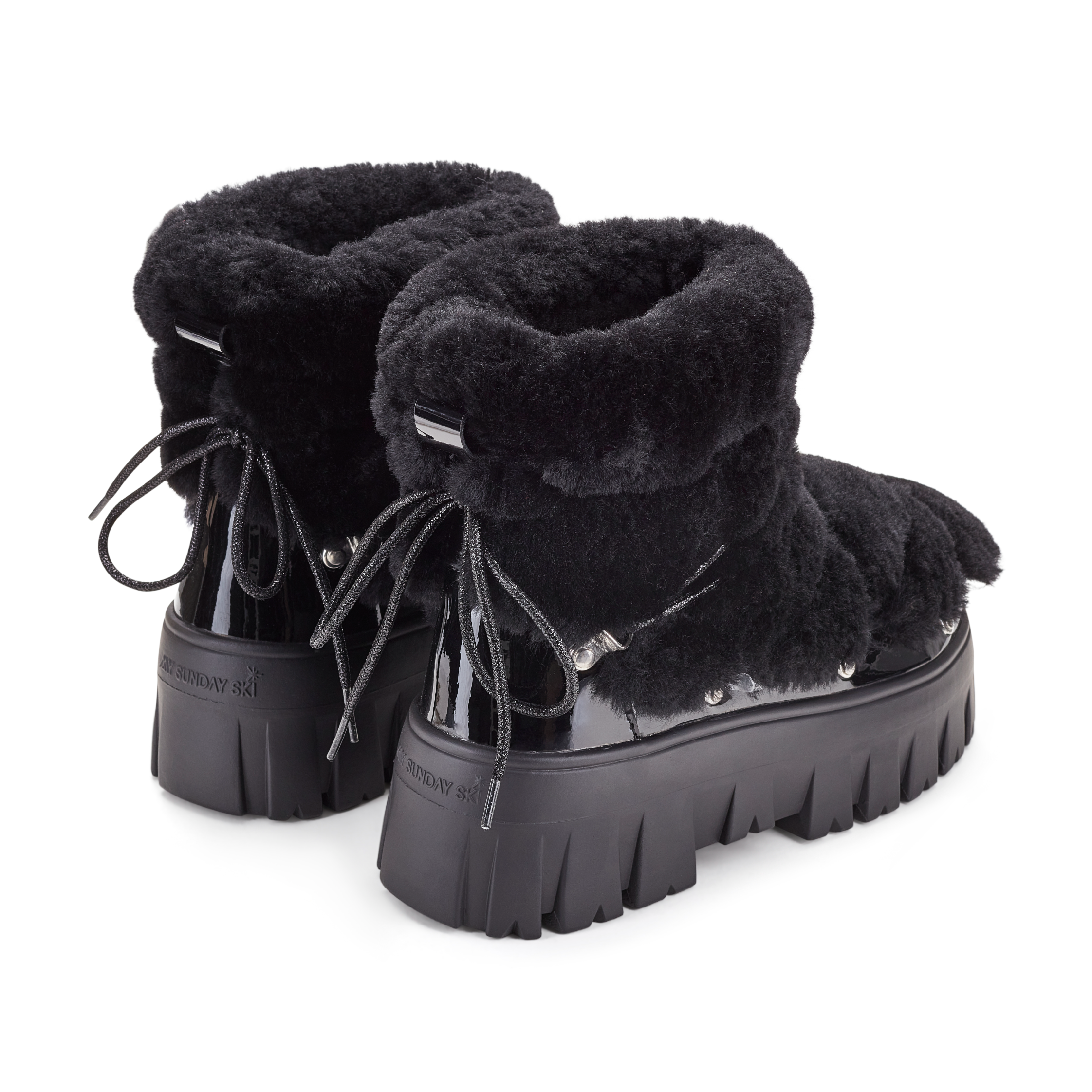 Lug Tread Shearling Snow Boots - Black