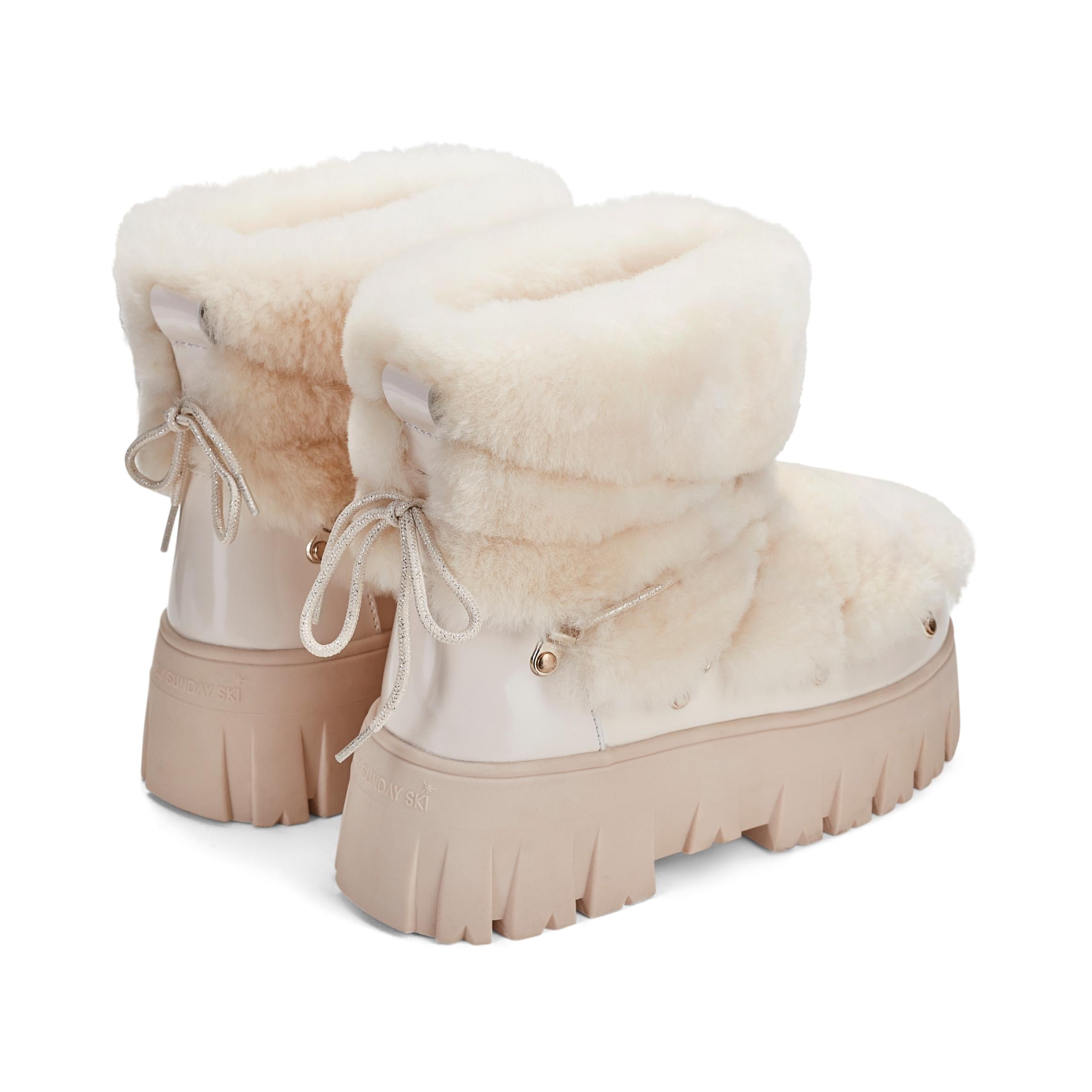 Lug Tread Shearling Snow Boots - Cream