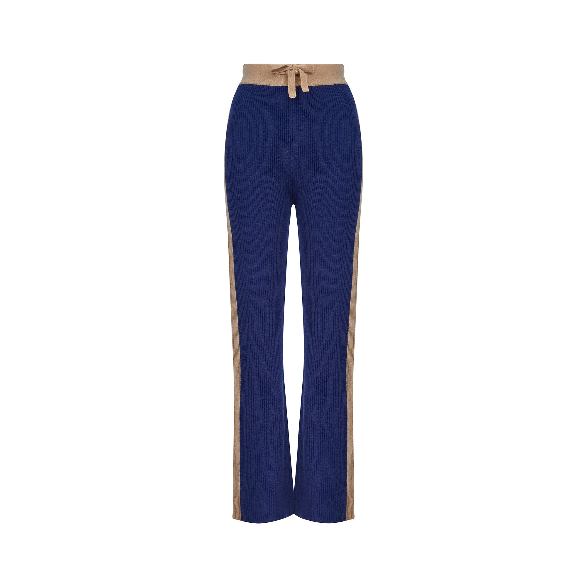 Wide Leg Cashmere Pants - Navy / Camel