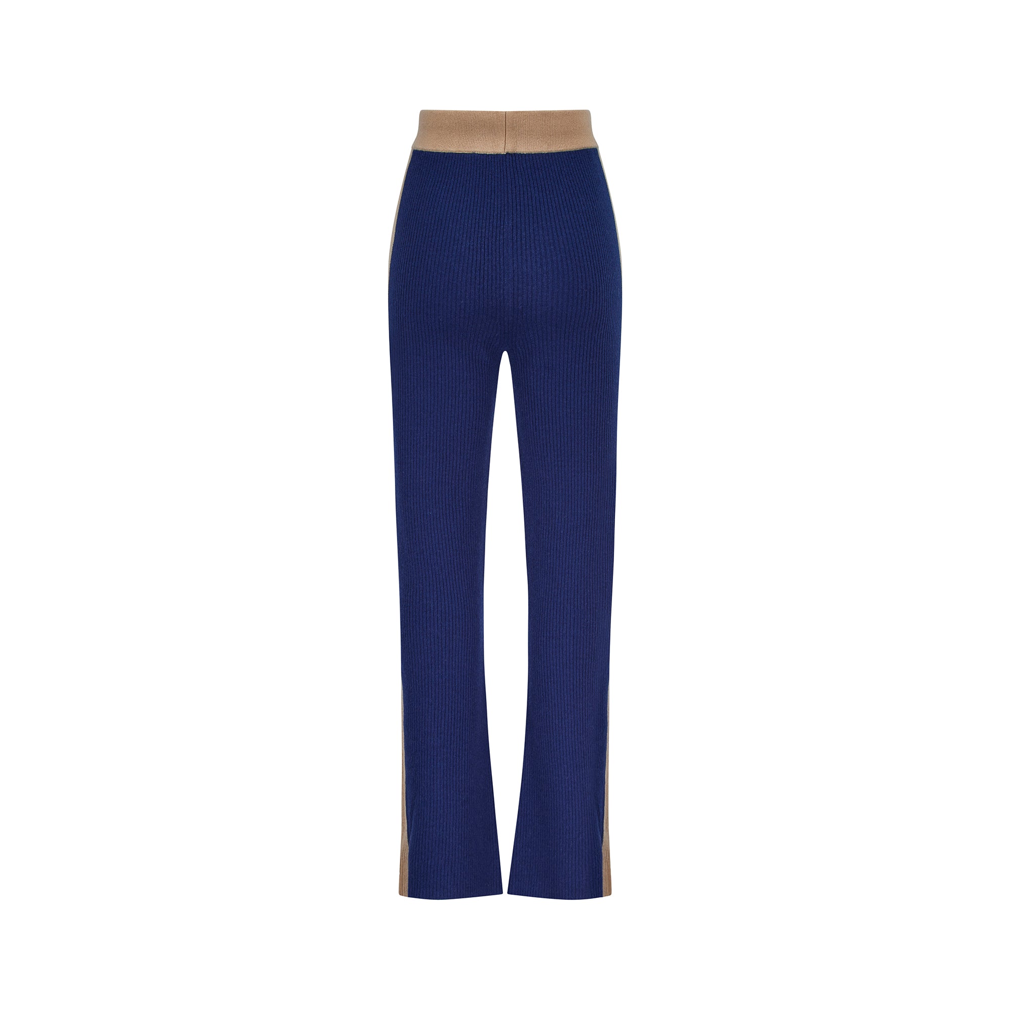 Wide Leg Cashmere Pants - Navy / Camel